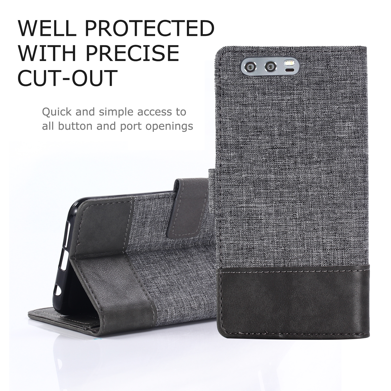 

MUXMA Spleißen PU Leder -leinwand Brieftaschenhülle Für Huawei Honor 9 - Grau, Huawei Honor 9
