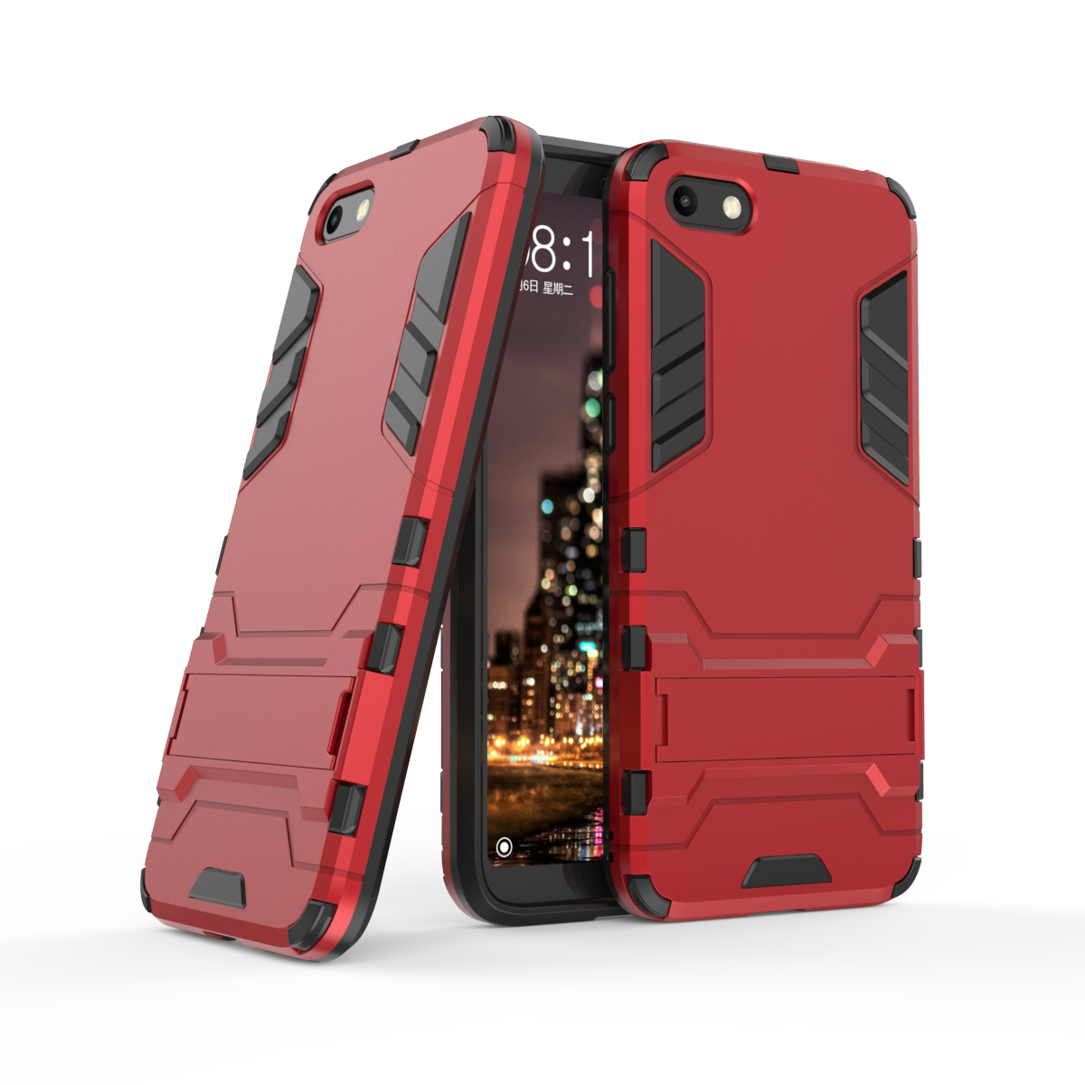 

Red - Cool Guard Plastic TPU Hybrid Case with Kickstand for Huawei Y5 (2018) / Y5 Prime (2018)