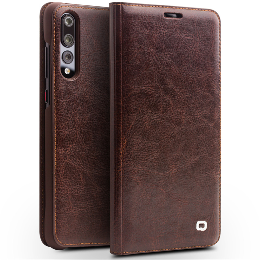 

QIALINO Classic Genuine Leather Card Holder Slim Mobile Shell Cover for Huawei P20 Pro - Brown, Huawei P20 Pro