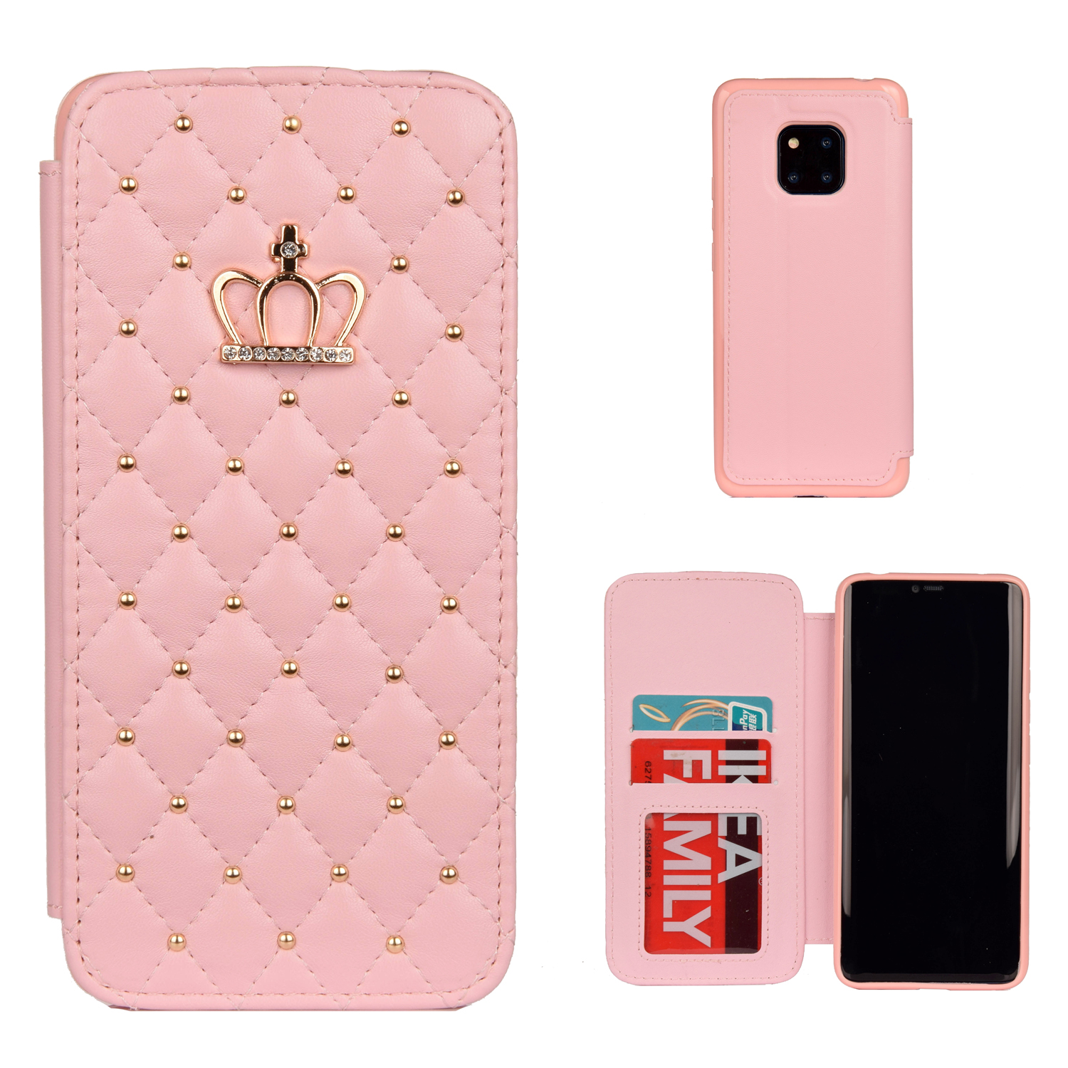 

Coux Rhombus Crown pu le Cuir Support en Cuir Avec Places Pour Cartes Pour Huawei Mate 20 Pro - Rose, Huawei Mate 20 Pro