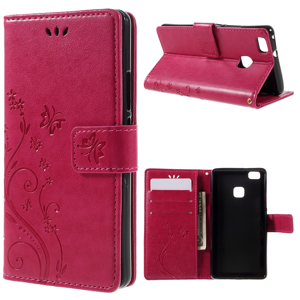 

Butterfly Wallet Stand Leather Shell for Huawei P9 Lite - Rose