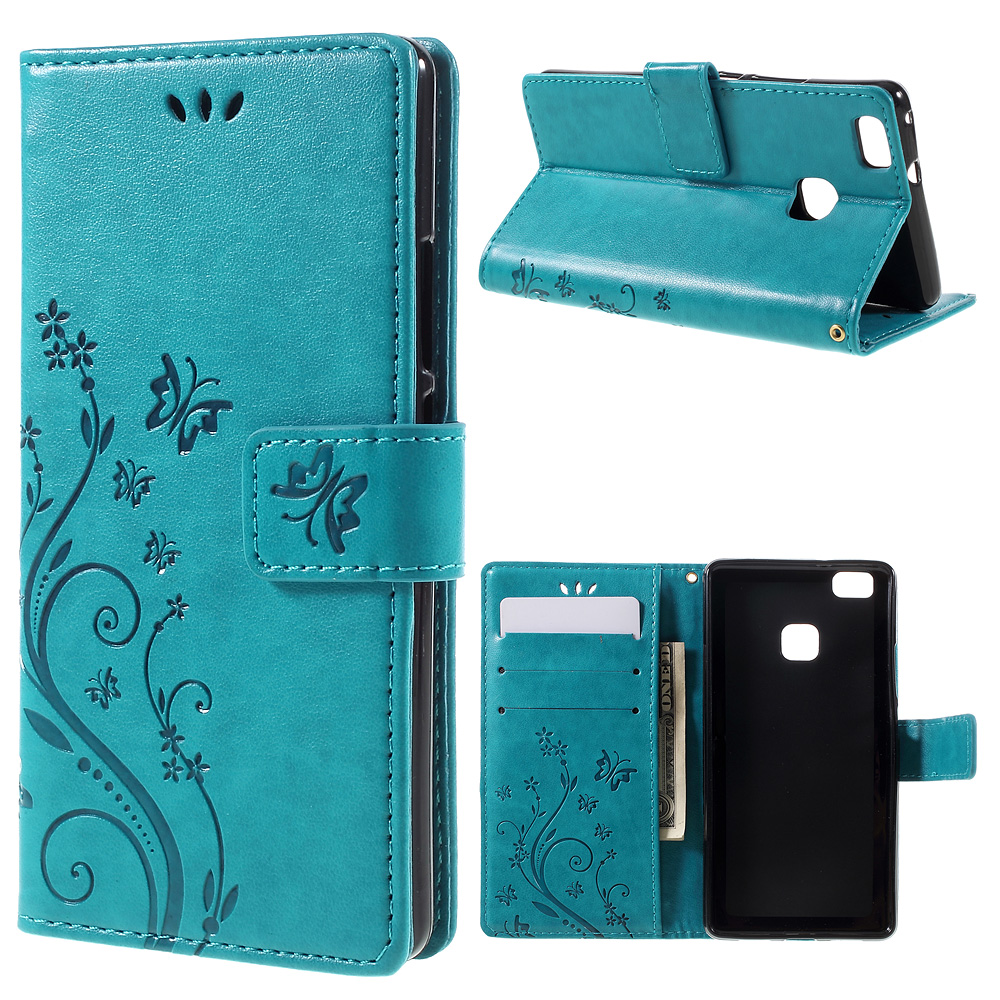 

Butterfly Card Holder PU Leather Case for Huawei P9 Lite - Blue
