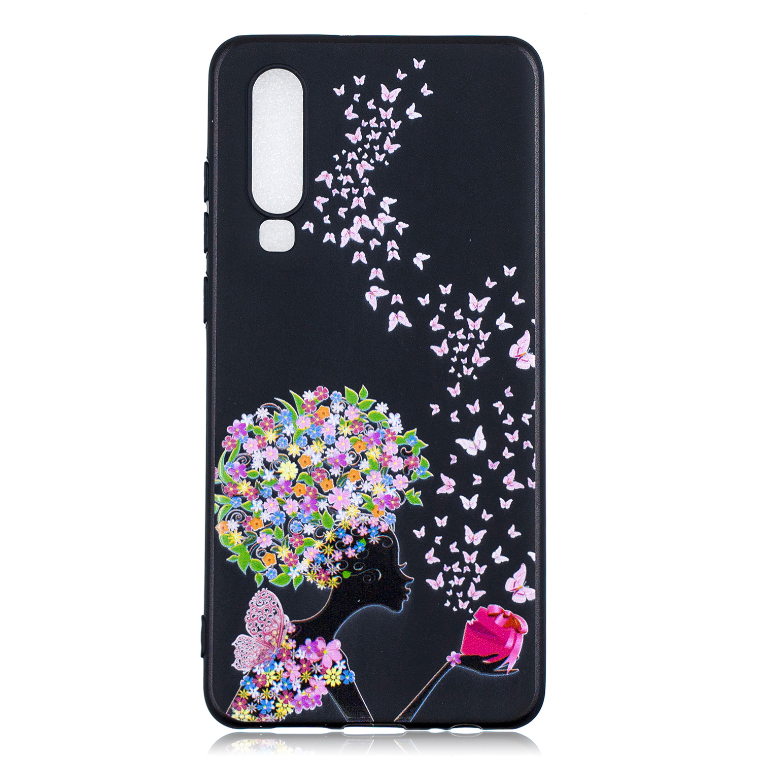 

Pattern Printing Embossment TPU Protection Cell Phone Case for Huawei P30 - Flowered Girl and Butterfly, Huawei P30