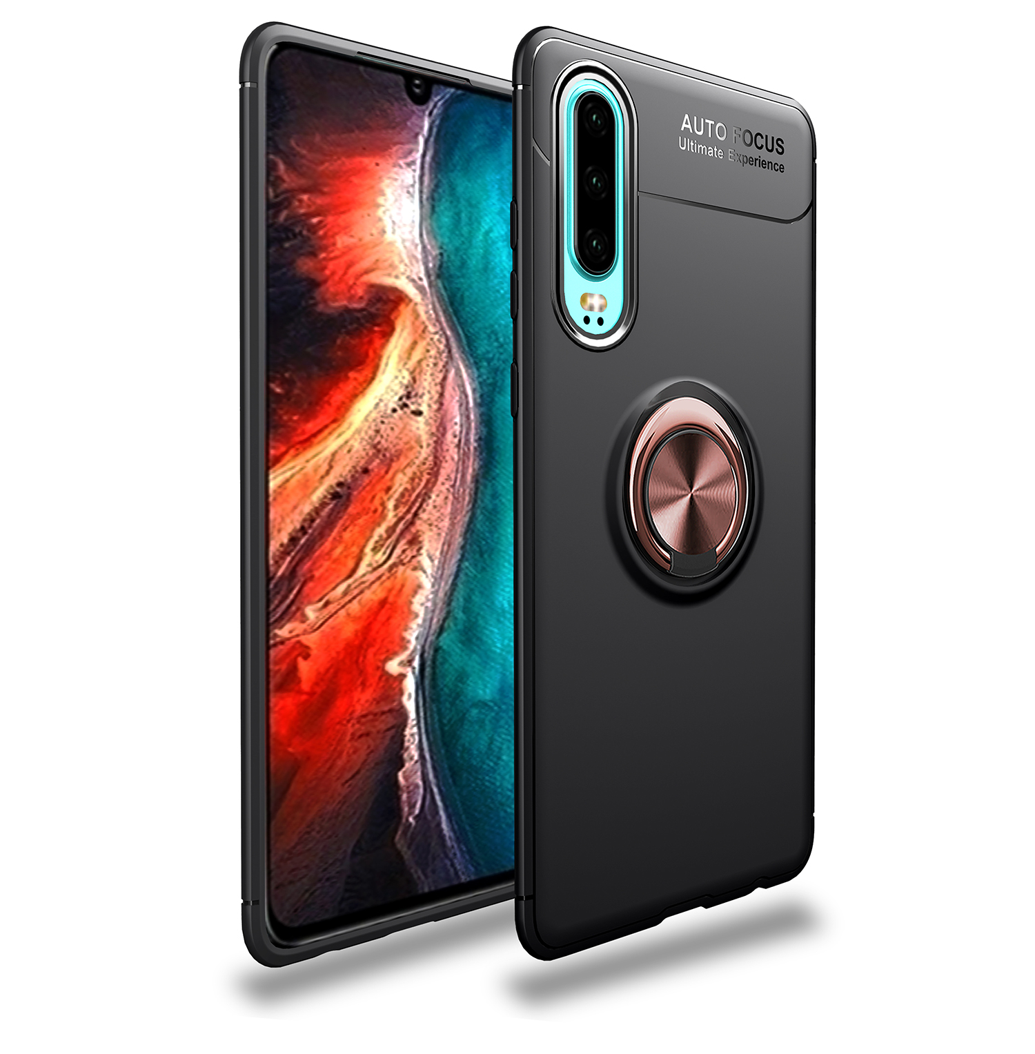 

Lenuo Metall Ring Bracket Tpu-abdeckung Für Huawei P30 Eingebaute Magnetmetallblech - Schwarz / Roségold, Huawei P30