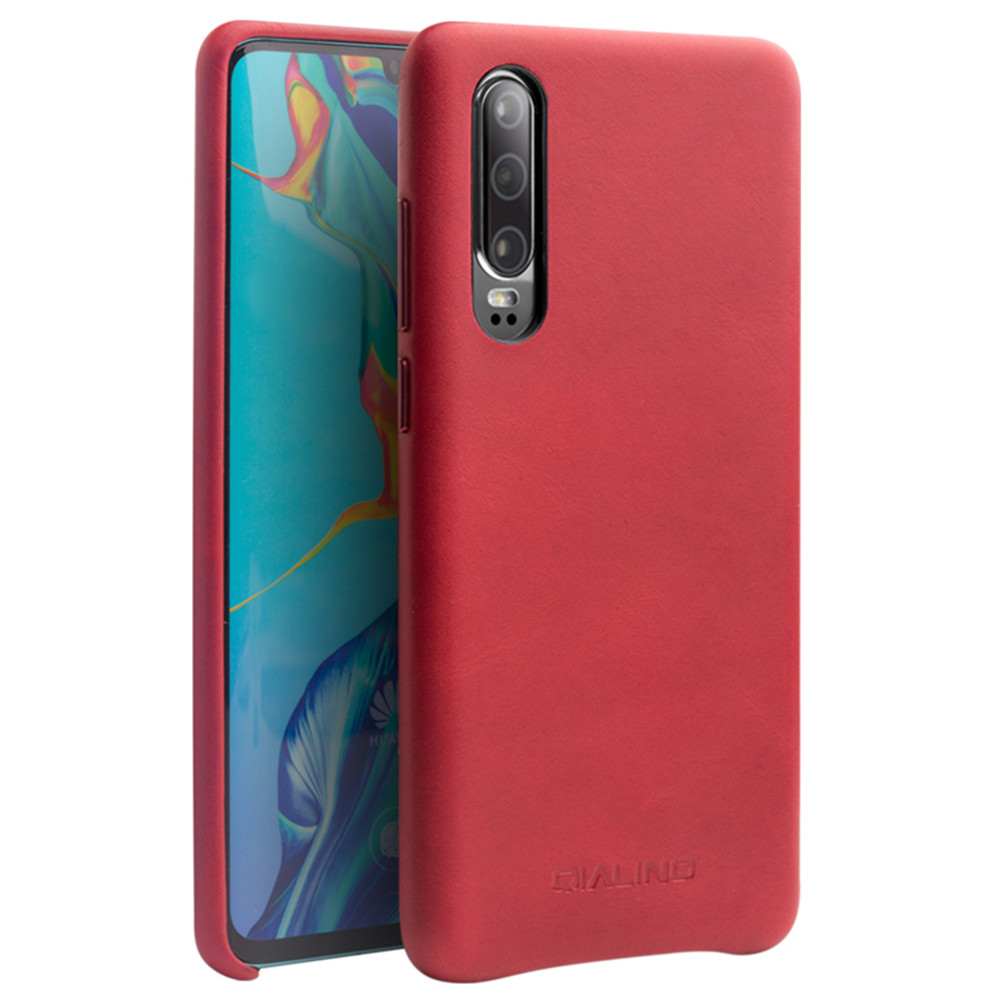 

Qialino Echtes Leder Beschichtetes PC Hartes Hülle Für Huawei P30 - Rot, Huawei P30