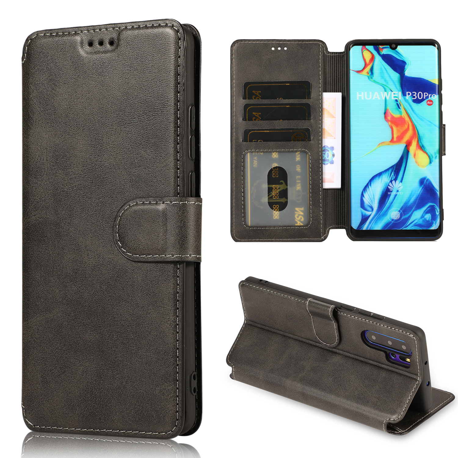 

Cuir PU + Tpu Wallet Style Protection Téléphone Case Pour Huawei P30 Pro - le Noir, Huawei P30 Pro