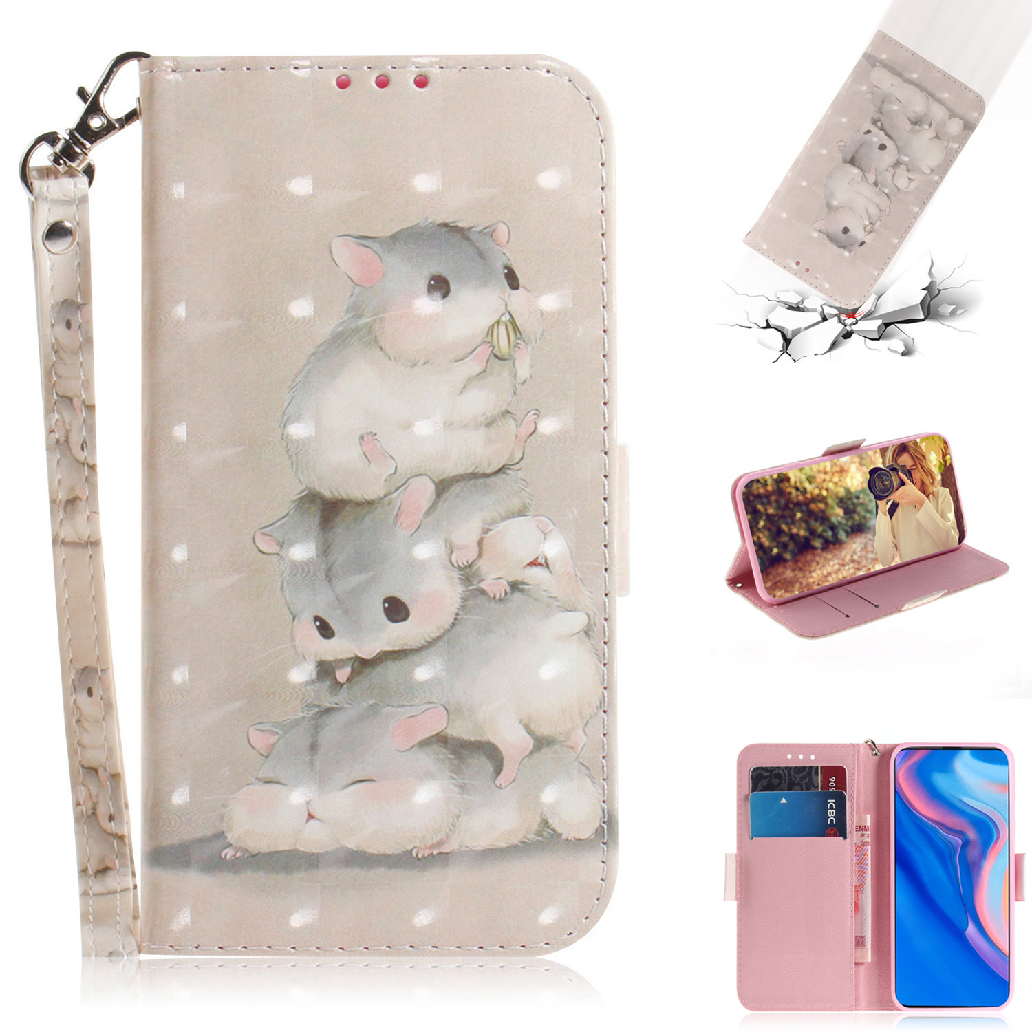 

Motif Imprimerie Claire Décor de Décoration de Porte-toile de Portefeuille en Cuir Pour Huawei P Smart Z - Motif de Souris, Huawei P Smart Z