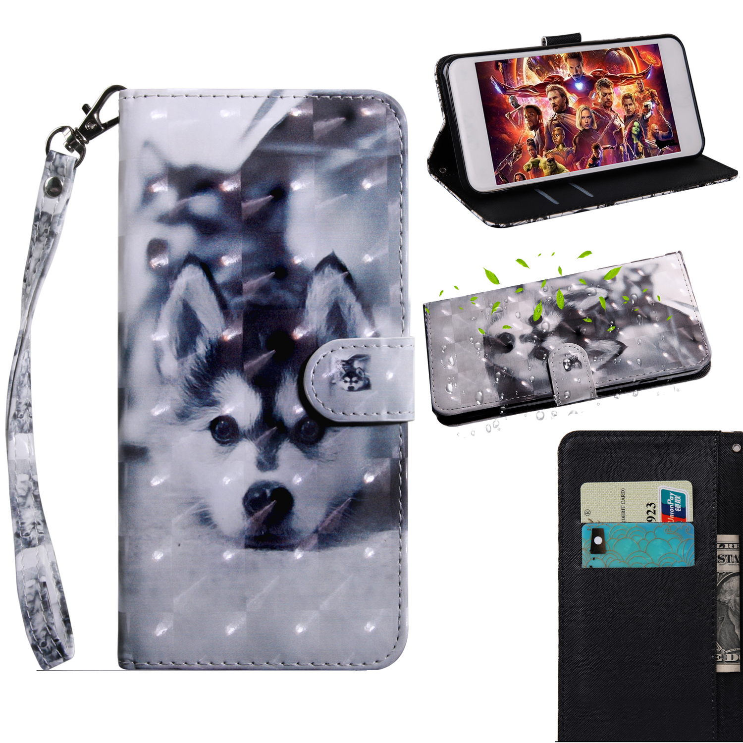 

Pattern Printing Light Spot Decor Leather Wallet Phone Cover for Huawei Honor 20 Lite - Black and White Wolf, Huawei Honor 20 Lite