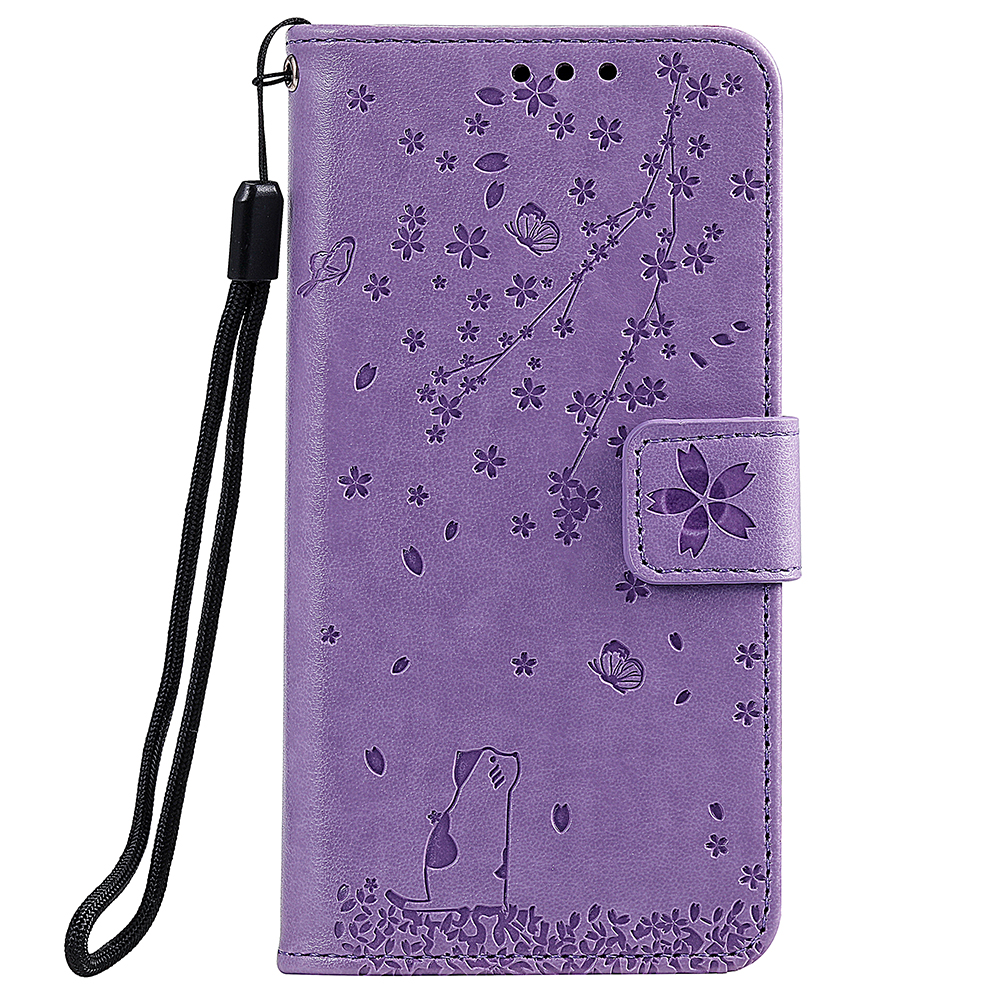 

Imprint Sakura Cat Leather Wallet Case Shell for Huawei Y5 (2019) / Honor 8S - Purple, Huawei Y5 (2019)