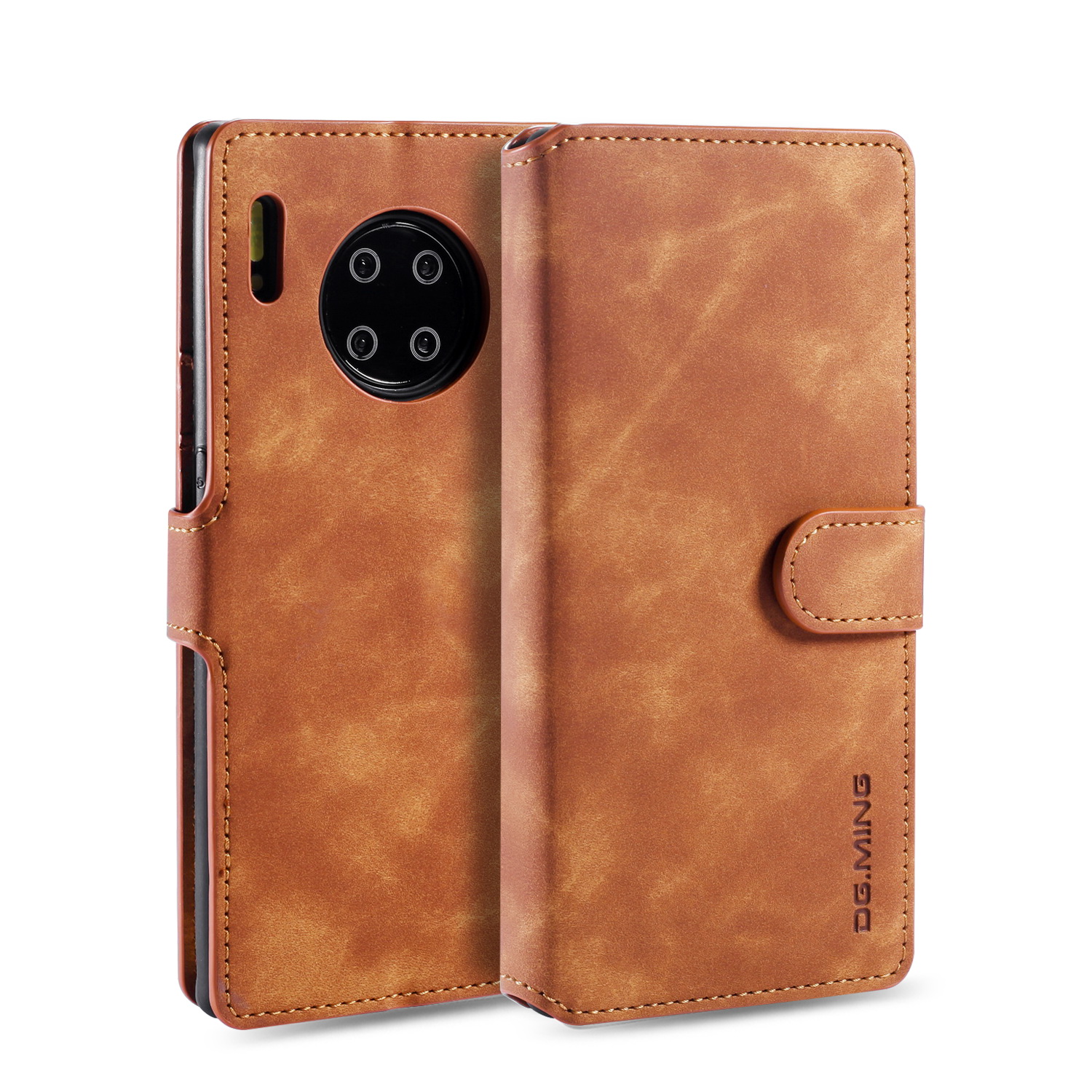 DG.MING Retro Style Wallet Leather Stand Case for Huawei Mate 30 Pro - Brown