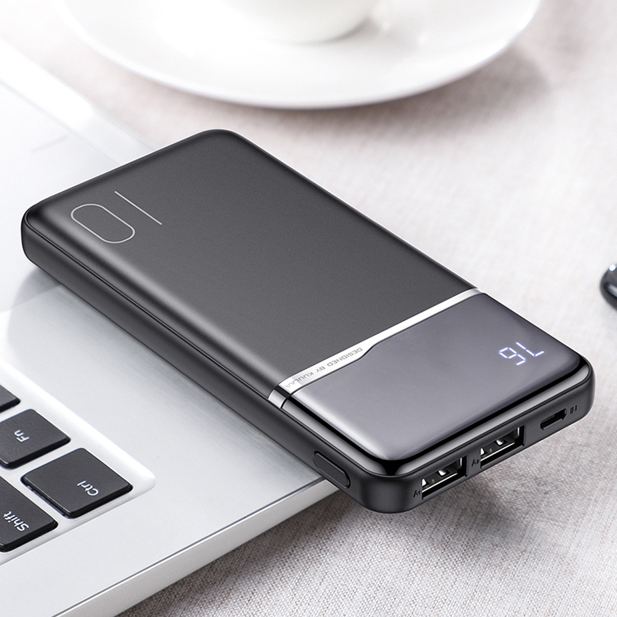 

KUULAA 10000MAH Светодиодный Цифровой Дисплей Двойной USB Выходной Банк Питания - Чернить, iPhone 12 mini