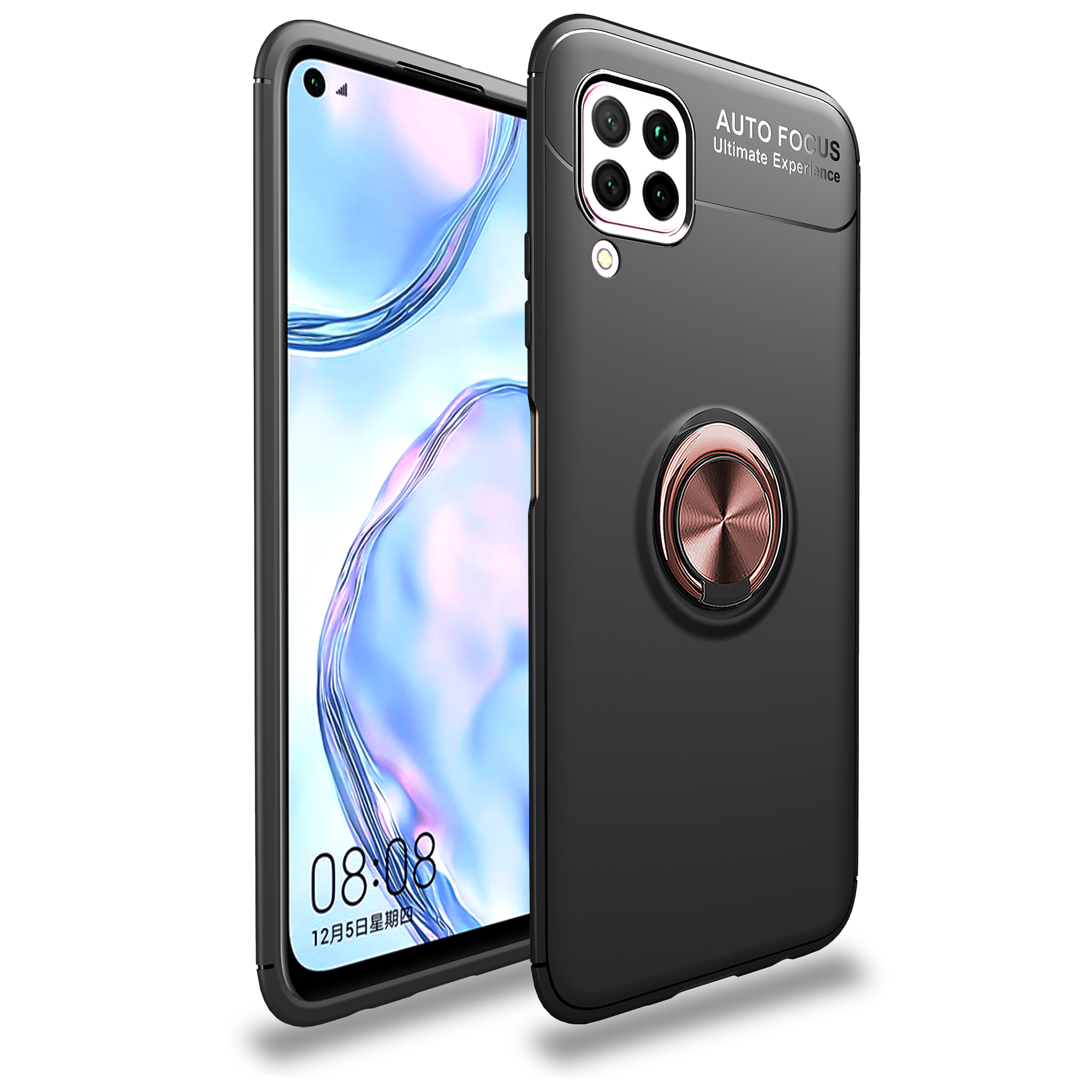 

Lenuo Finger Ring Kickstand Tpu-telefonabdeckung [eingebauter Magnetmetallblech] Für Huawei Nova 6 Se/nova 7i/P40 Lite - Schwarz/roségold, Huawei nova 6 SE