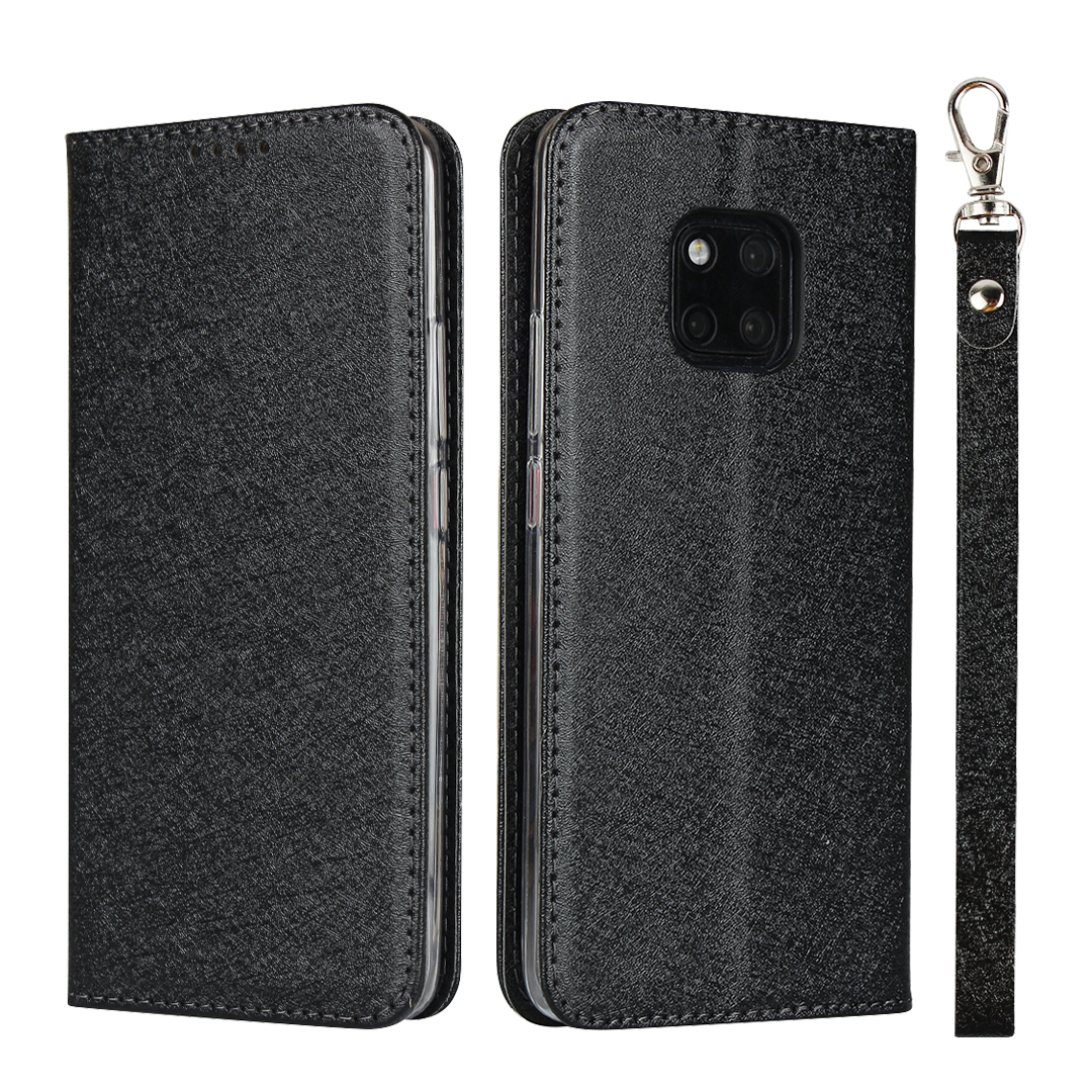 

Silk Skin Wallet Stand Cell Phone Protective Leather Cover with Strap for Huawei Mate 20 Pro - Black