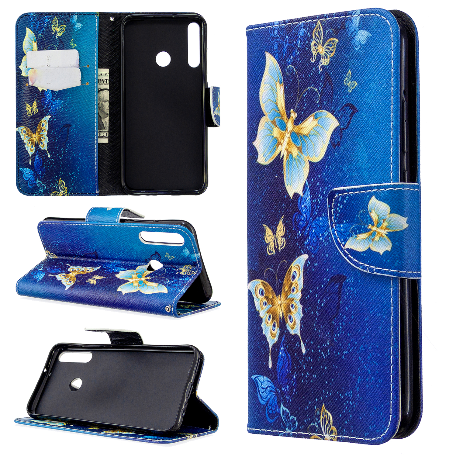 

Pattern Printing Leather Wallet Case for Huawei P40 lite E / Y7p - Gold Butterflies