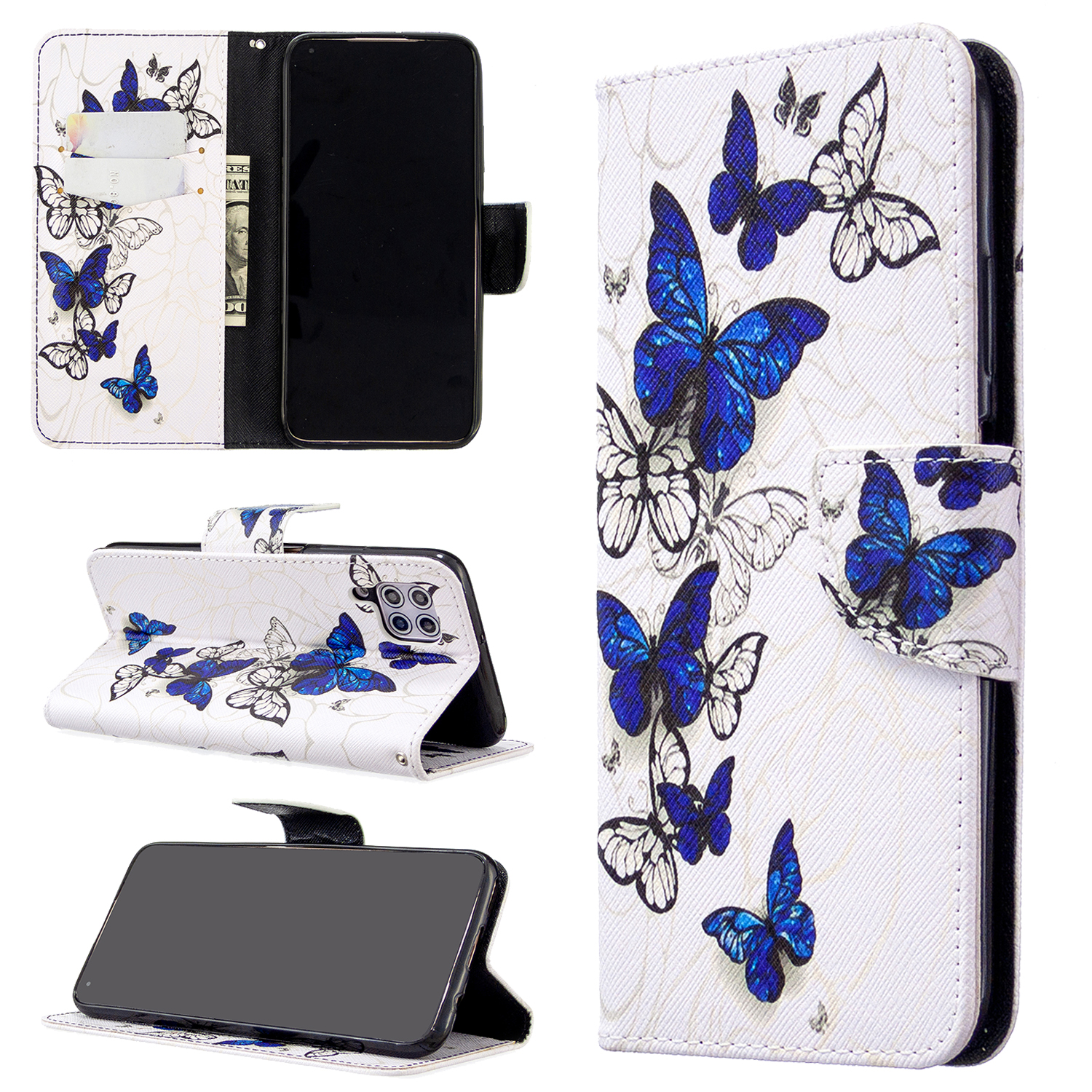

Pattern Printing Wallet Stand Leather Phone Flip Case for Huawei P40 lite/nova 6 SE/Nova 7i - Blue Butterflies