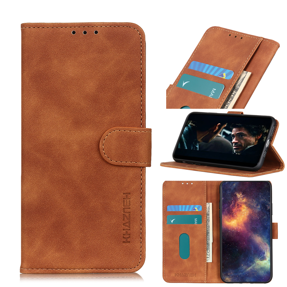 

Khazneh Vintage Style en Cuir Portefeuille Téléphone Pour Huawei Y5p / Honor 9s - Brun