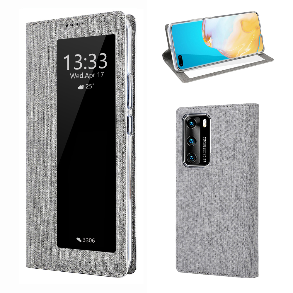 

VILI DMX View Window Smart Leder Stand Hülle Für Huawei P40 - Grau, Huawei P40