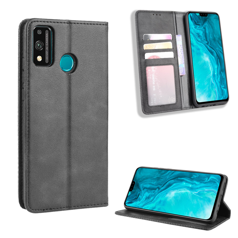 

Magnetic Snap Retro Stylish Leather Case with Wallet Stand Phone Shell for Honor 9X Lite - Black, Honor Honor 9X Lite