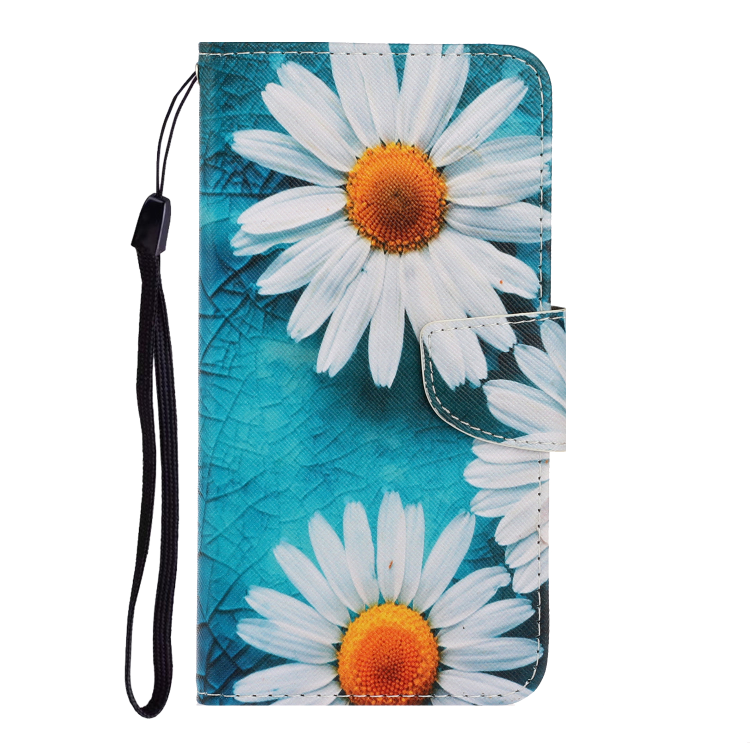 

Pattern Printing Magnetic Leather Wallet Phone Case for Huawei Y6p - White Flower, Huawei Y6p