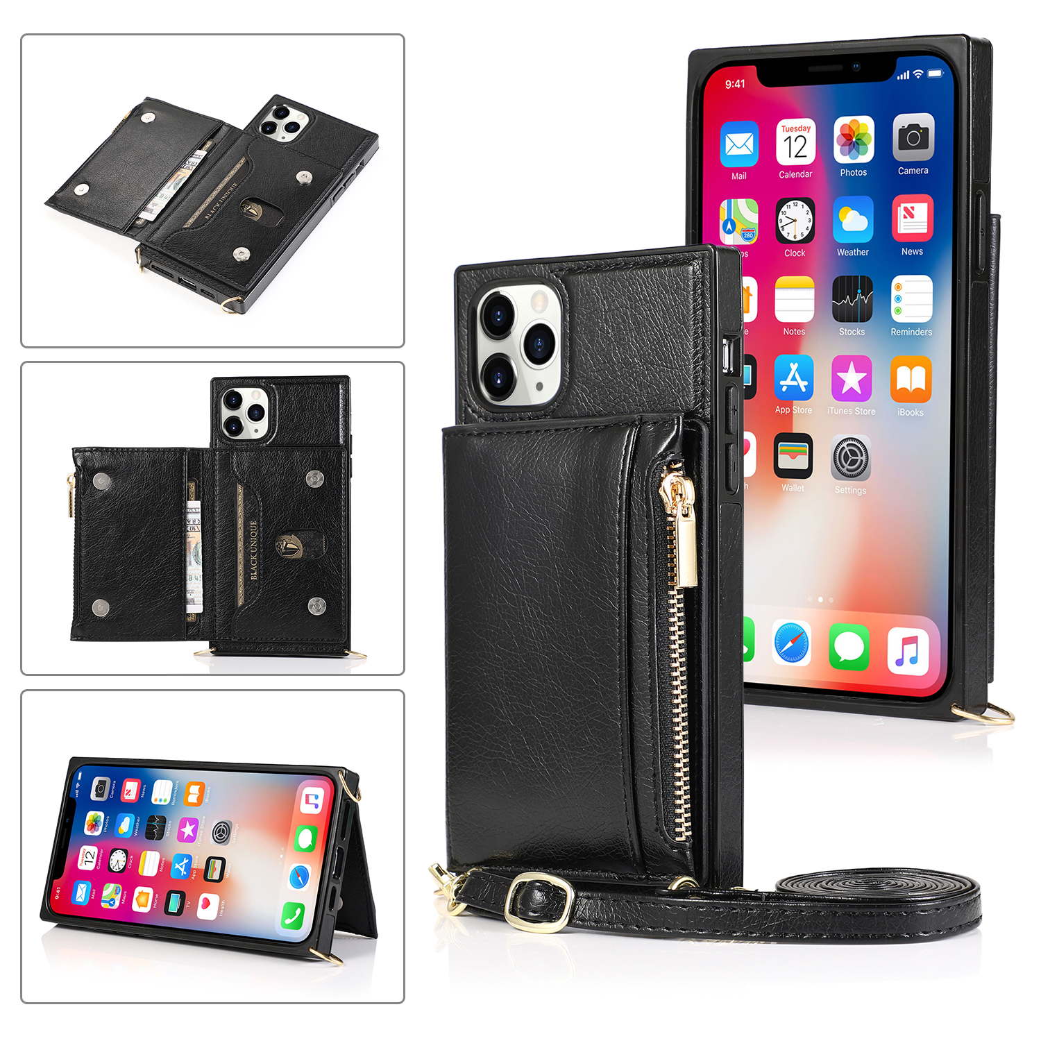 

With Pocket Zipper Strap Leather Phone Case for iPhone 11 Pro Max 6.5 inch - Black, iPhone 11 Pro Max 6.5 inch