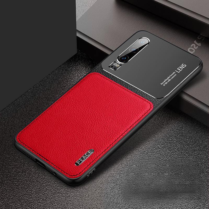 

PC+PU Leather with Matte Metal Back Phone Cover Case for Huawei P30 - Red, Huawei P30