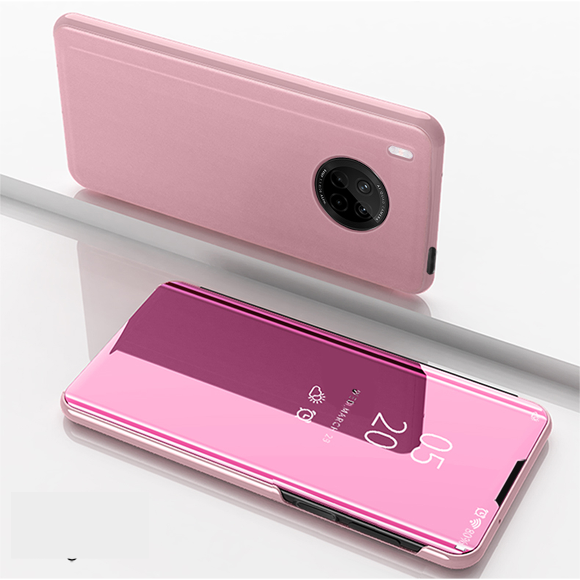 

Mirror Surface View Window PC+PU Leather Cover for Huawei Y9a - Rose Gold, Huawei nova 3i