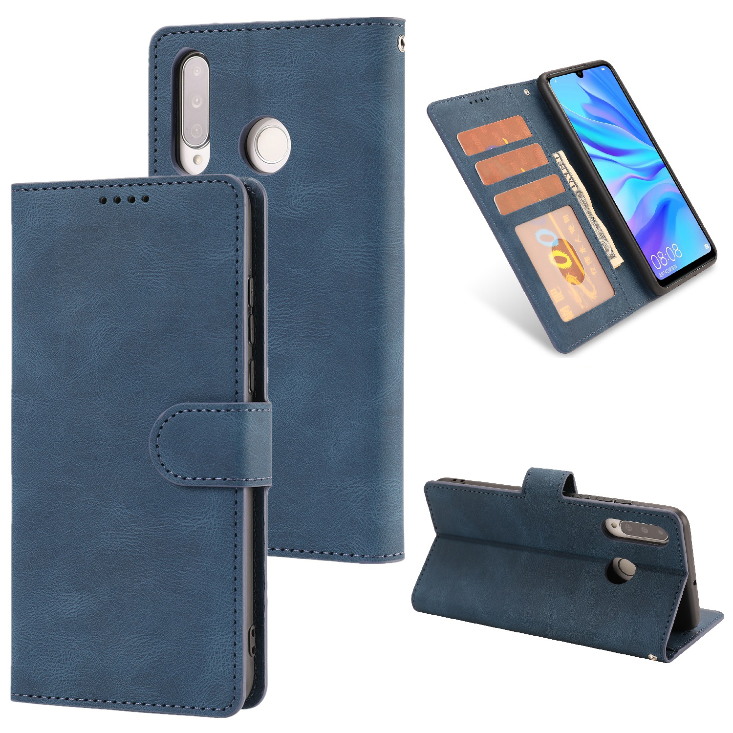 

Klassische Leder -phone -schutzhülle Für Huawei P30 Lite/P30 Lite New Edition/nova 4e - Blau, Huawei P30 Lite