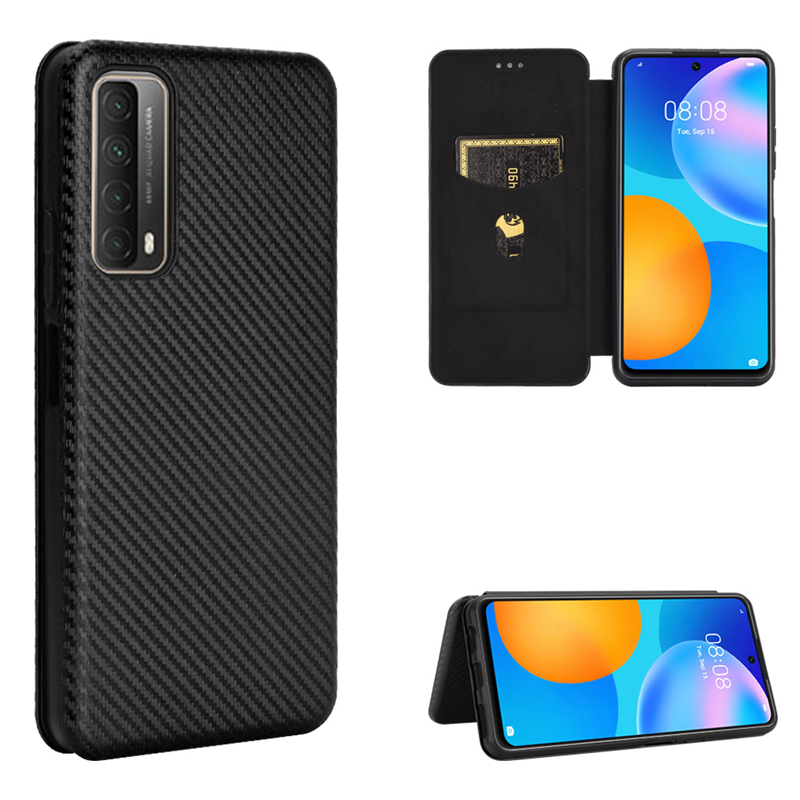 

Automatisch Absorbierte Kohlefaser-texturschale Für Huawei P Smart 2021/Y7a Stand Ledertasche - Schwarz, Huawei P smart 2021