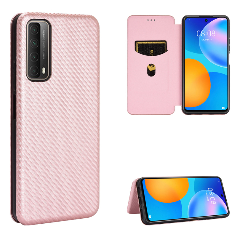 

Automatisch Absorbierte Kohlefaser-texturschale Für Huawei P Smart 2021/Y7a Stand Ledertasche - Rosa, Huawei P smart 2021