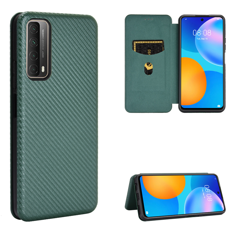 

Automatisch Absorbierte Kohlefaser-texturschale Für Huawei P Smart 2021/Y7a Stand Ledertasche - Grün, Huawei P smart 2021