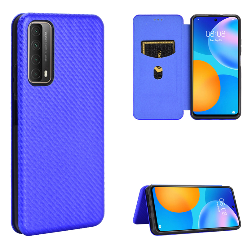 

Automatisch Absorbierte Kohlefaser-texturschale Für Huawei P Smart 2021/Y7a Stand Ledertasche - Blau, Huawei P smart 2021