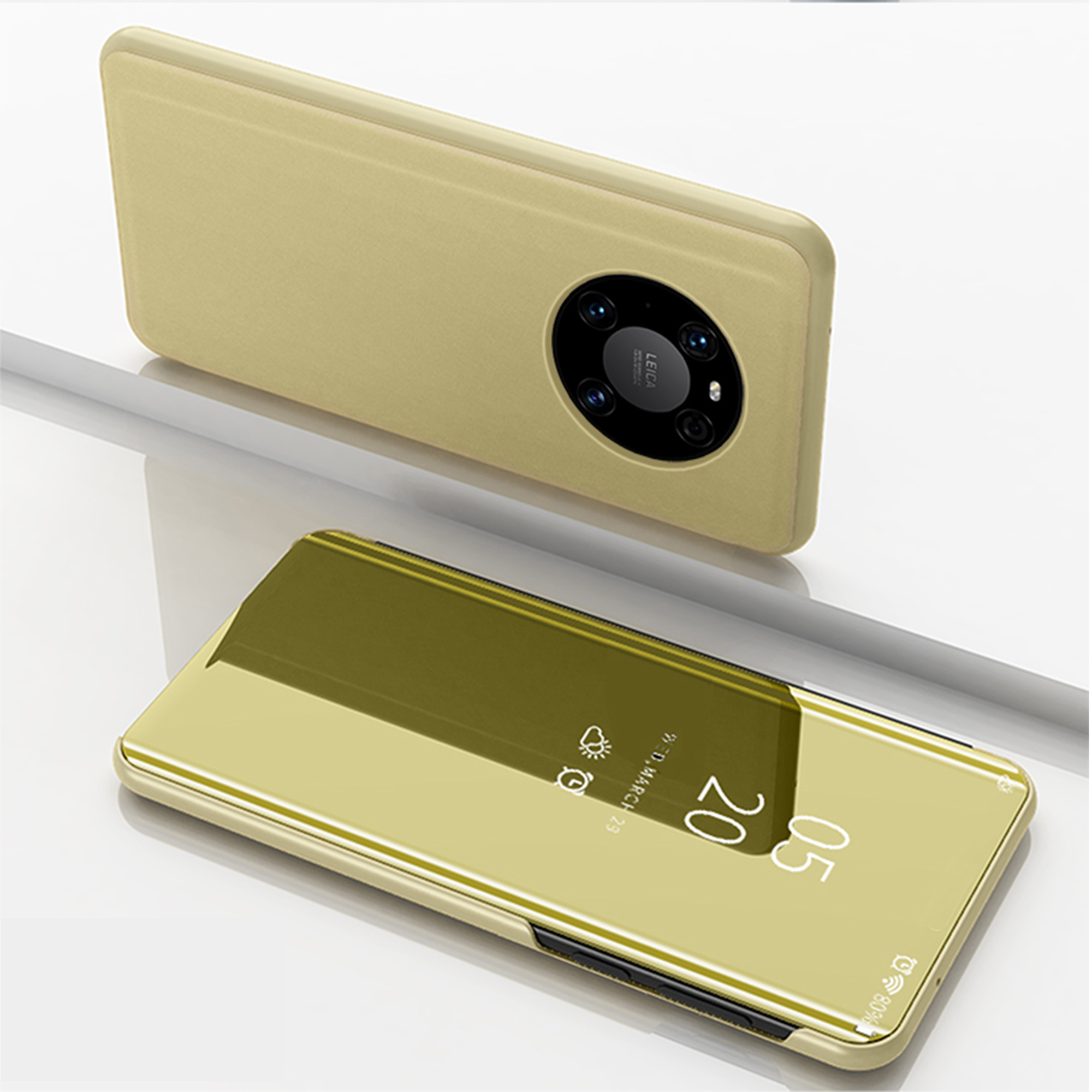 

Überzogene Spiegeloberflächenhülle Für Huawei Mate 40 Pro-Ansichtfenster-Lederabdeckung - Gold, Huawei Mate 40 Pro 5G