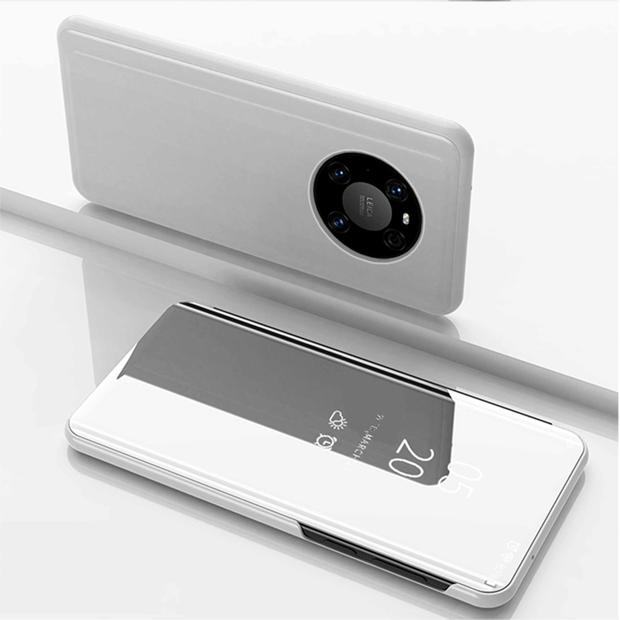 

Überzogene Spiegeloberflächenhülle Für Huawei Mate 40 Pro-Ansichtfenster-Lederabdeckung - Silber-, Huawei Mate 40 Pro 5G