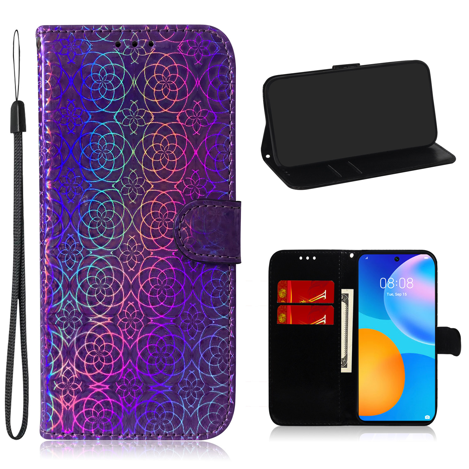 

Flower Pattern Leather Wallet Case for Huawei P smart 2021/Y7a - Purple