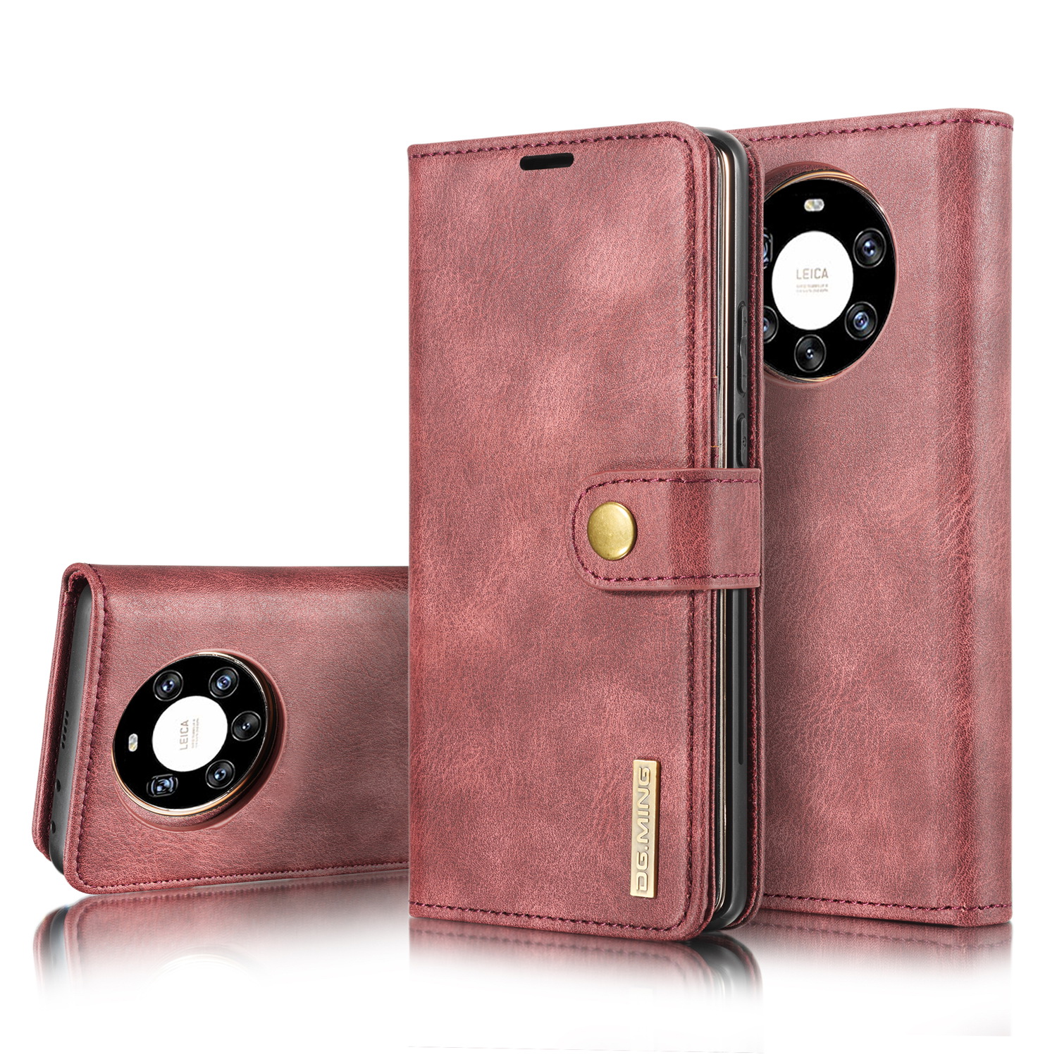 

Dg. Ming Wallet Split Leder + PC Back Hülle Für Huawei Mate 40 Pro Plus Abnehmbar 2-in-1-abdeckung - Rot, Huawei Mate 40 Pro Plus