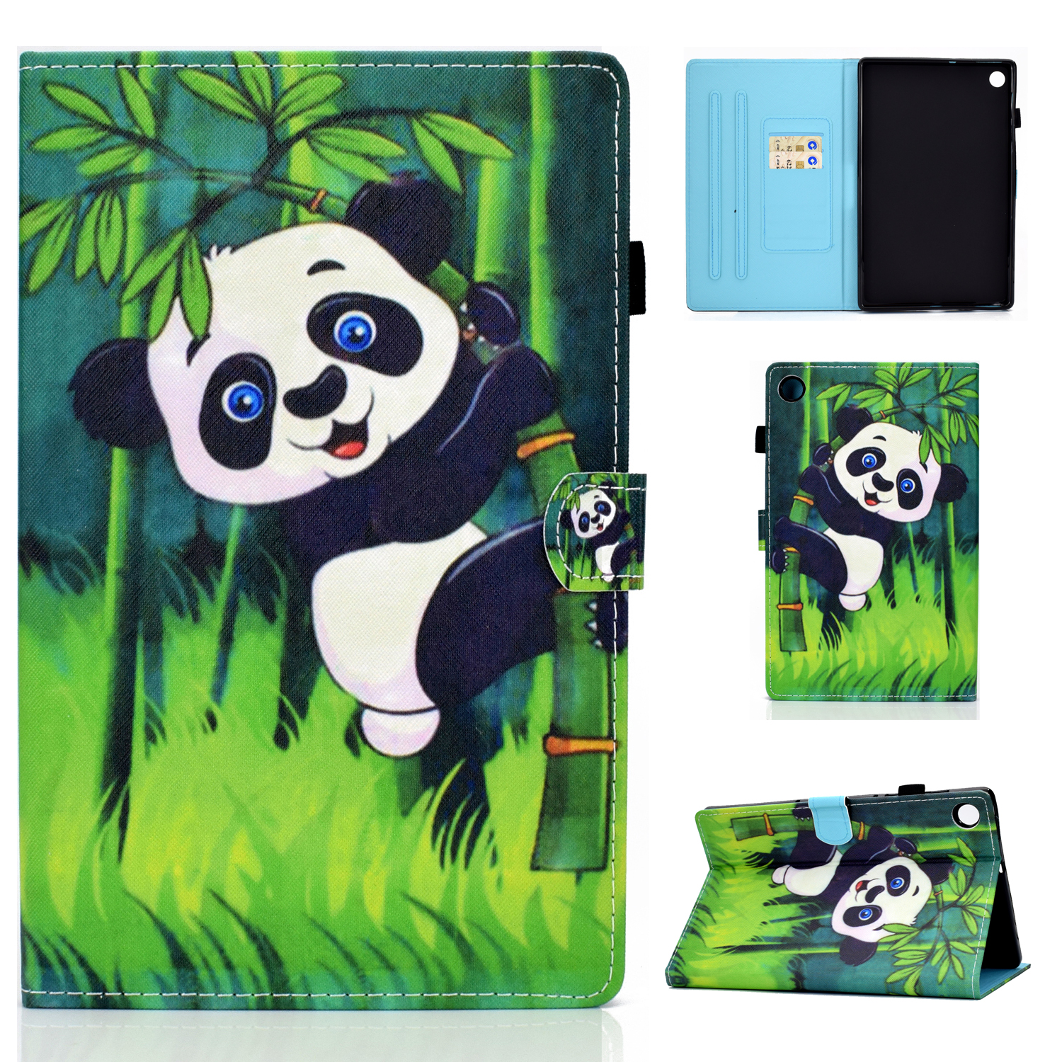 

Nähte Leder Mit Kartenhaltertablettenabdeckung Mit Musterdruck Für Huawei Matepad T10/T10S - Panda Und Bambus, Huawei MatePad T 10S