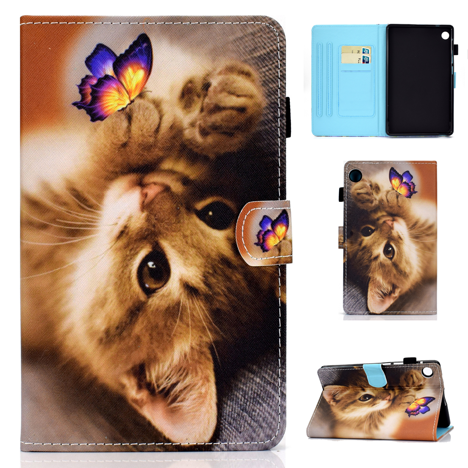 

Nähte Leder Mit Kartenhaltertablettenabdeckung Mit Musterdruck Für Huawei Matepad T10/T10S - Katzenschmetterling, Huawei MatePad T 10S