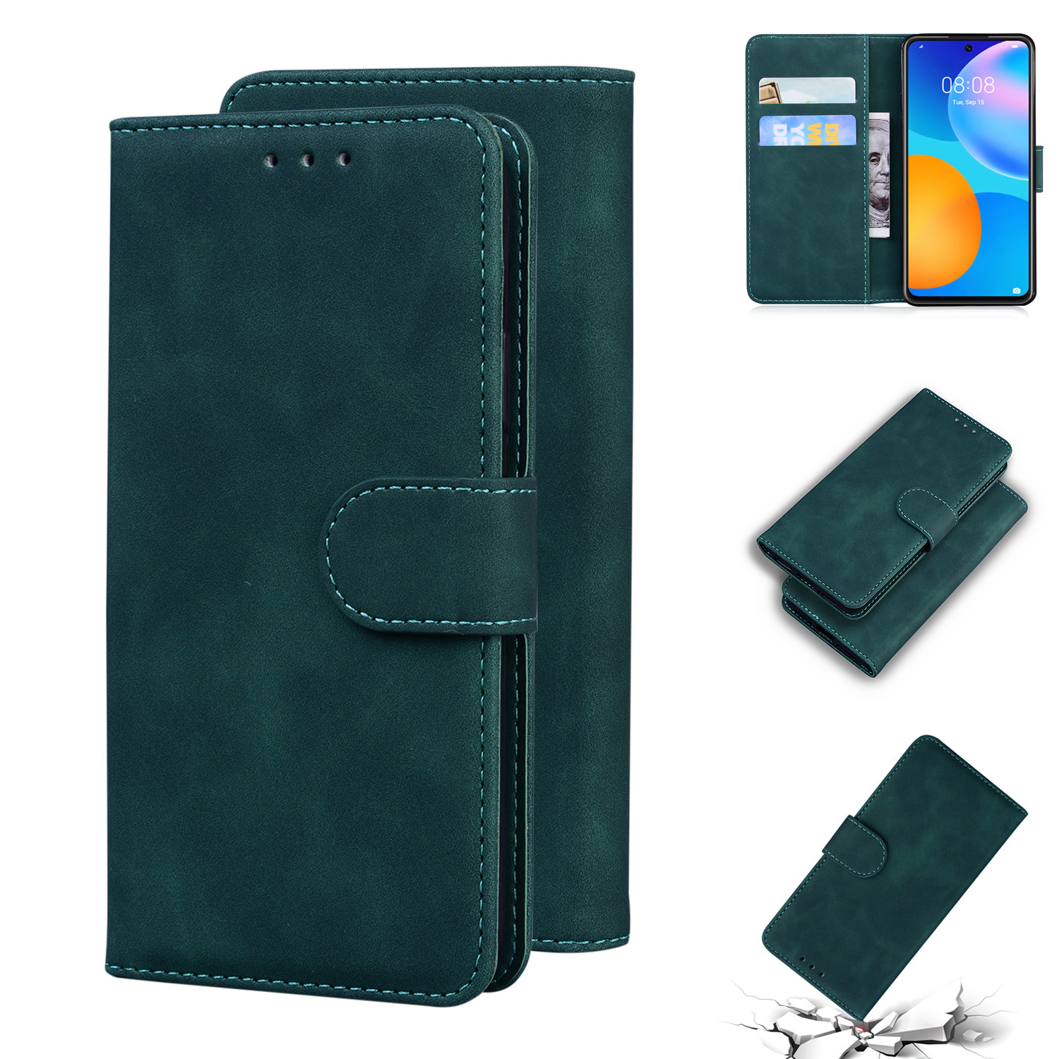 

Leather Wallet Stand Phone Case for Huawei P Smart 2021 / Huawei Y7a - Green, Huawei Huawei P smart 2021