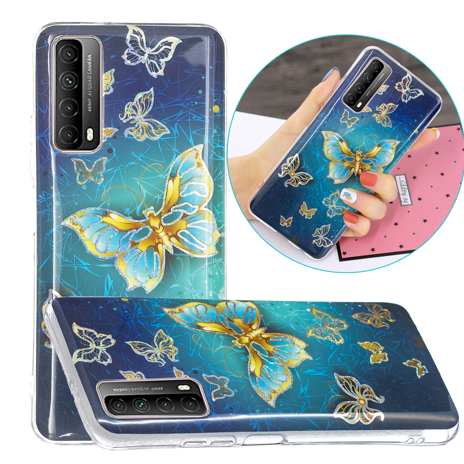 

Marble Pattern Printing IMD Design TPU Case Cover for Huawei P smart 2021/Y7a - Butterfly