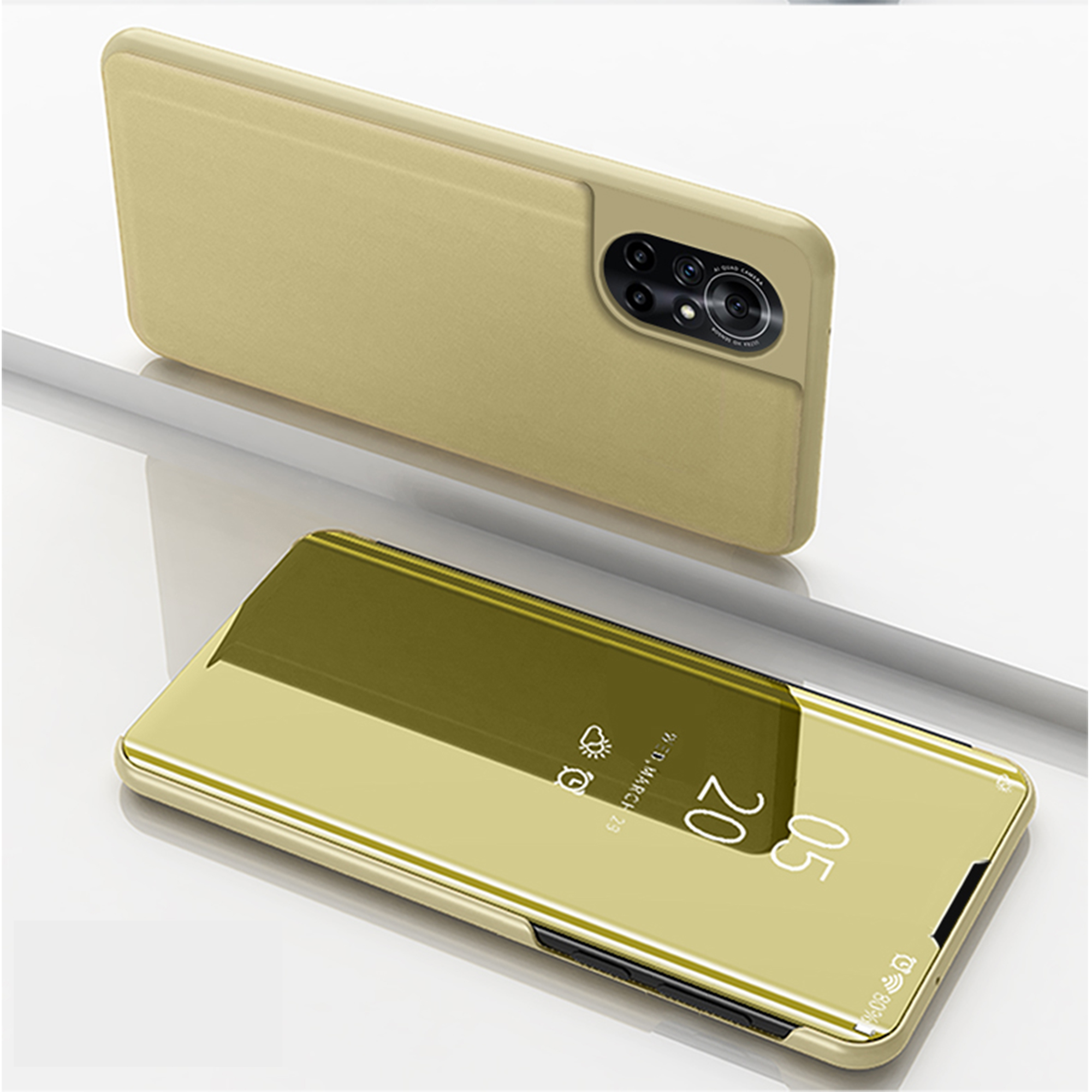 

Überzogene Spiegeloberflächen-Design-Ansicht-Fenster-Folio-Flip-Leder-Stand-Titel-Hülle Für Huawei Nova 8 5g - Gold, Huawei nova 8 5G