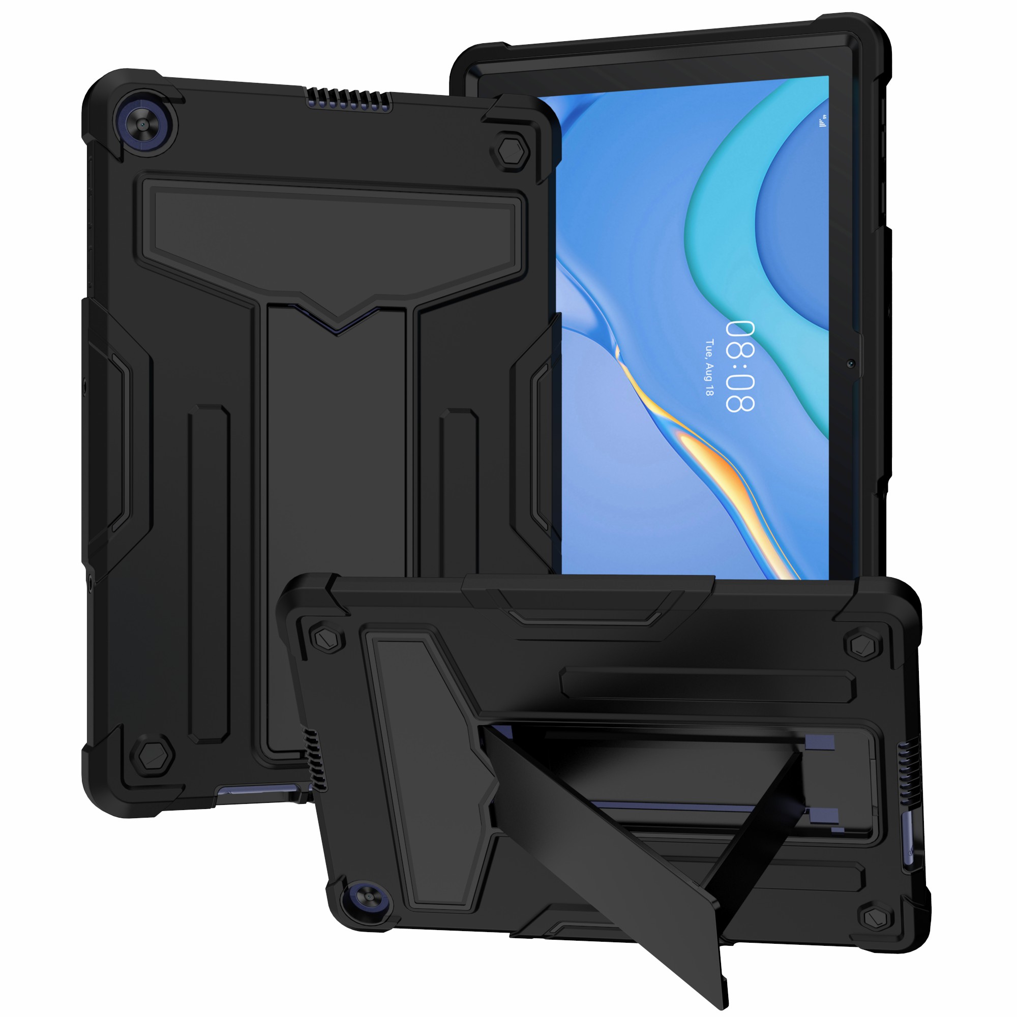 

Faltbare T-förmige Kickstand-Anti-Staub-PC-Silikonschutzabdeckung Für Huawei-Matepad T10S - Alles Schwarz, Huawei MatePad T 10S