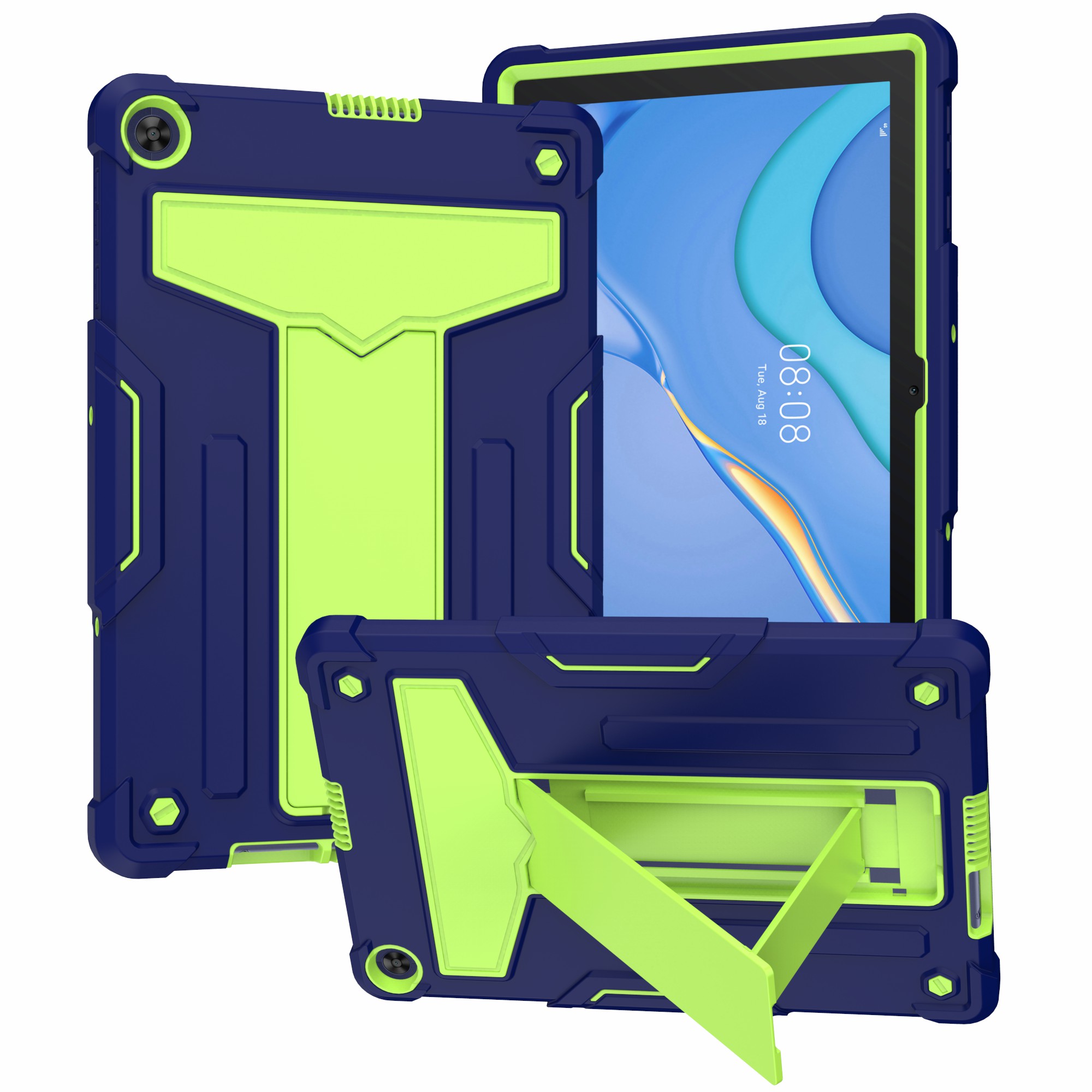 

Faltbare T-förmige Kickstand-Anti-Staub-PC-Silikonschutzabdeckung Für Huawei-Matepad T10S - Dunkelblau / Grün, Huawei MatePad T 10S