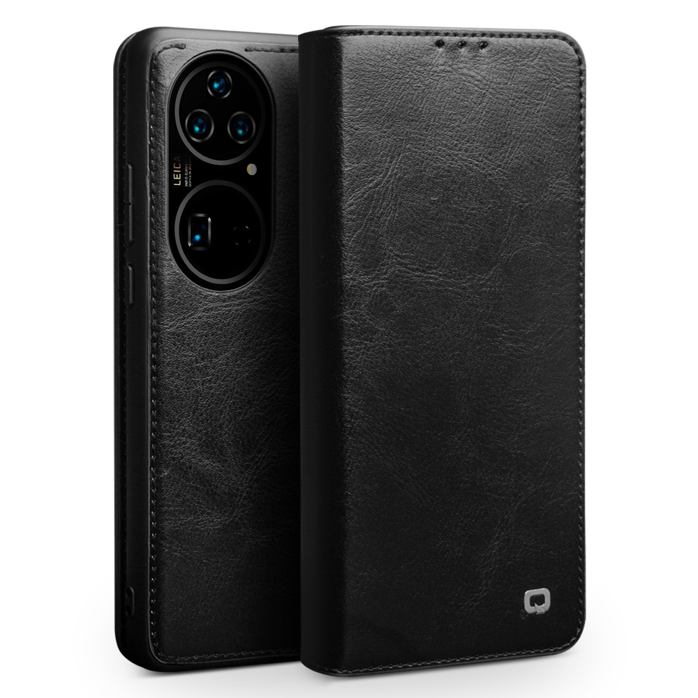 

Qialino Echtes Kuhläppchen -leder -brieftasche Telefonabdeckung Hülle Für Huawei P50 Pro - Schwarz, Huawei P50 Pro 4G