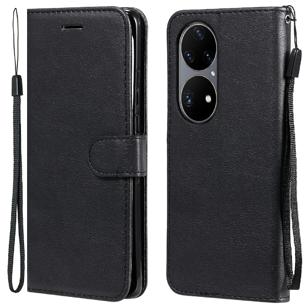 

KT Leder Serie-2 Folio Flip Shell Pure Color Anti-fall Leder-telefonabdeckung Hülle Für Huawei P50 - Schwarz, Huawei P50 4G