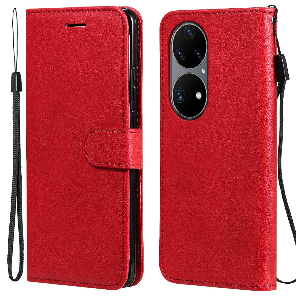 

Drop-proof KT Leder Serie-2 Folio Flip Shell Pure Color Leder Hülle Für Huawei P50 Pro - Rot, Huawei P50 Pro 4G