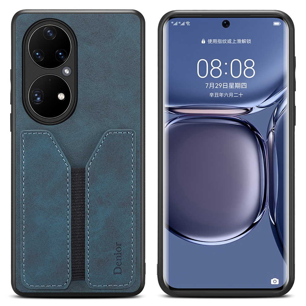 

Denior PU Lederbeschichtete TPU + PC Hybrid -hülle Telefonschale Mit Elastizitätskartensteckplatz Für Huawei P50 - Blau, Huawei P50 4G