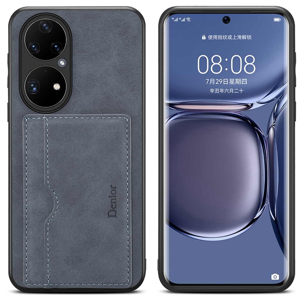 

Denior Kickstand -karten -slot -design PU -lederbeschichteter TPU + PC Hybrid Phone Case Protektor Für Huawei P50 - Grau, Huawei P50 4G