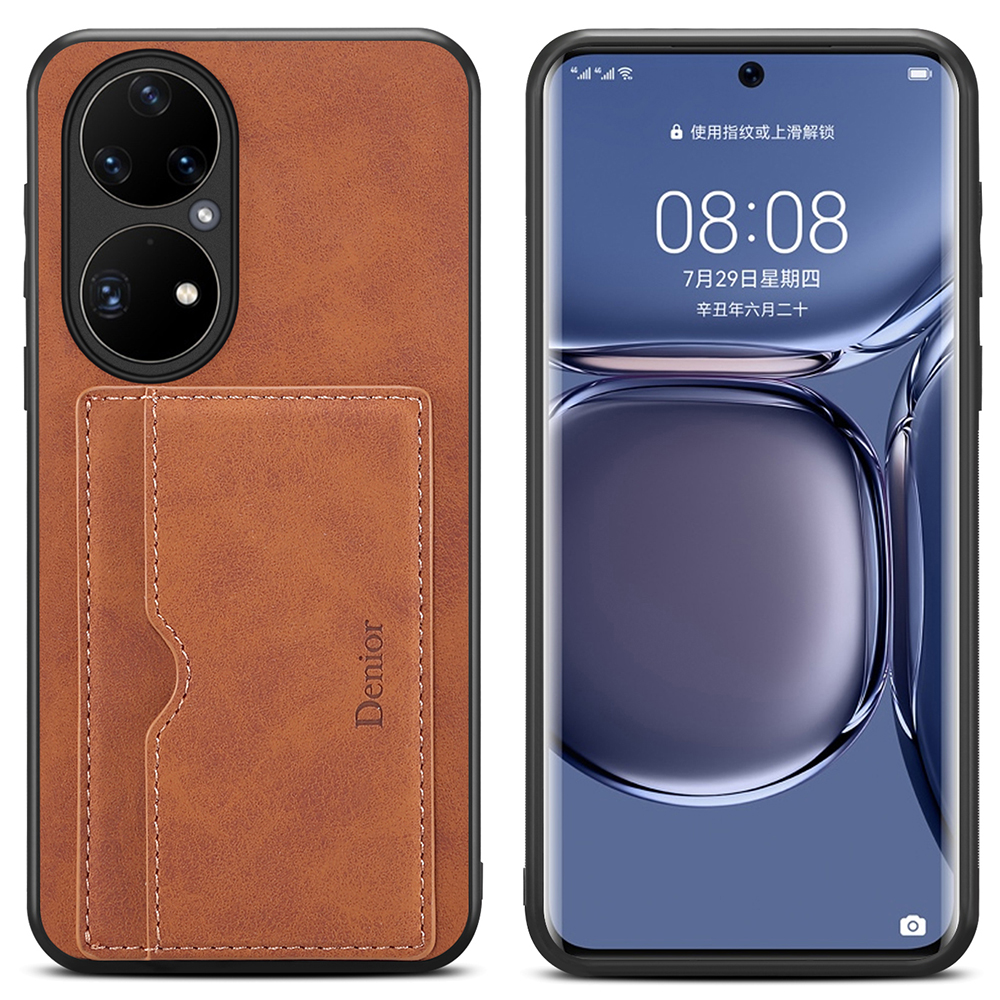 

Denior Kickstand -karten -slot -design PU -lederbeschichteter TPU + PC Hybrid Phone Case Protektor Für Huawei P50 - Braun, Huawei P50 4G