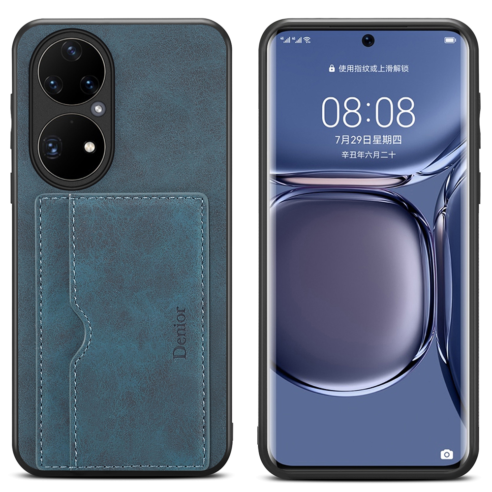 

Denior Kickstand -karten -slot -design PU -lederbeschichteter TPU + PC Hybrid Phone Case Protektor Für Huawei P50 - Blau, Huawei P50 4G
