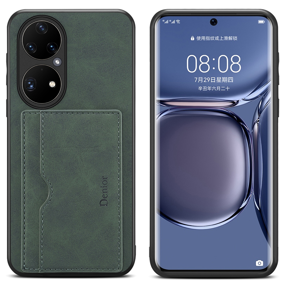 

Denior Kickstand -karten -slot -design PU -lederbeschichteter TPU + PC Hybrid Phone Case Protektor Für Huawei P50 - Grün, Huawei P50 4G